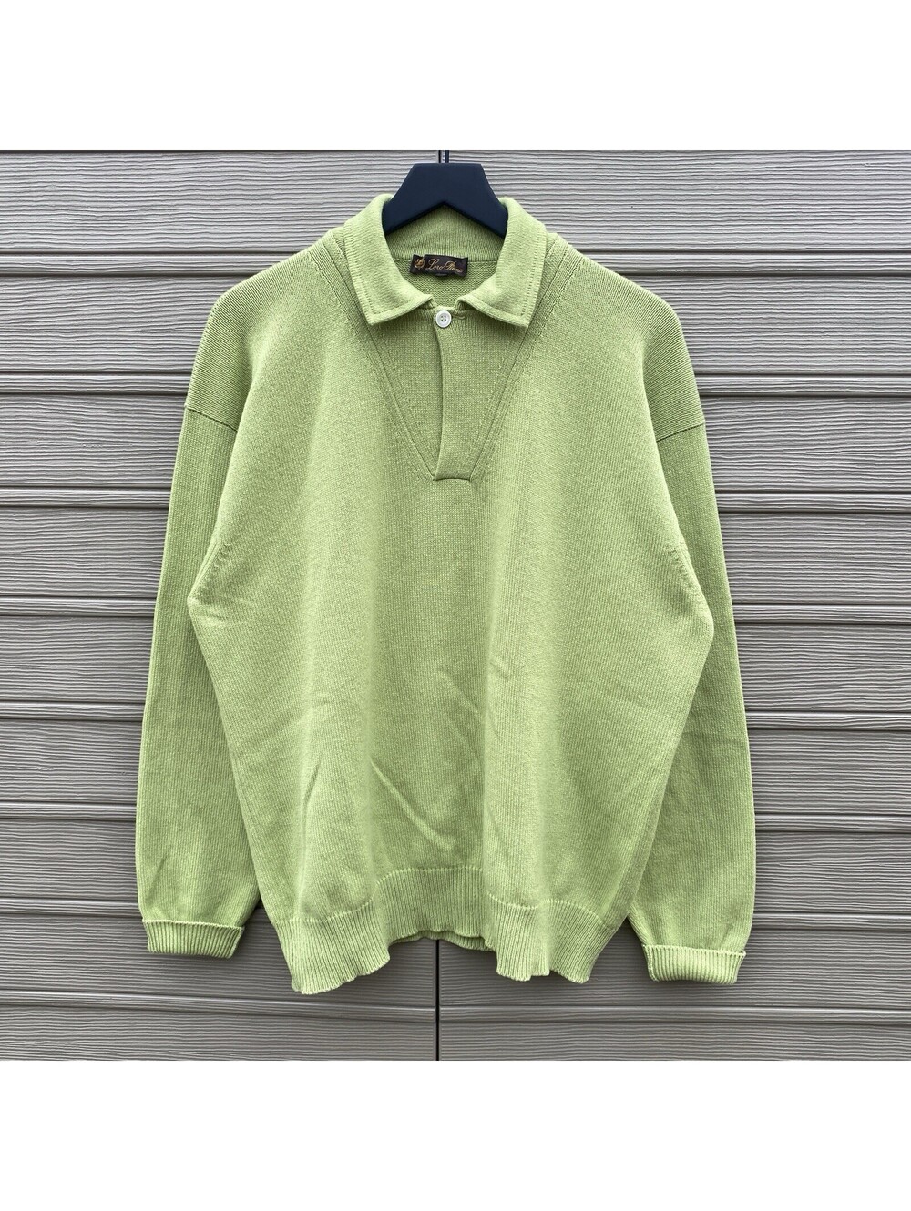 Loro Piana Men’s Sweater Polo Long Sleeve Sz 52 Green Button 100% Cashmere Italy